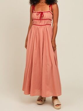 In Bloom Peach Maxi Dress with Red Accents